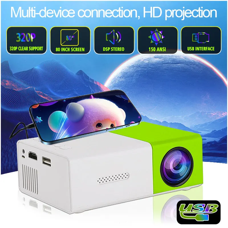 TAIDU Halloween Mini LED Projector 320x240P HDMI USB Audio Home Media Player Beamer Christmas Gift Outdoor HD Portable Projector