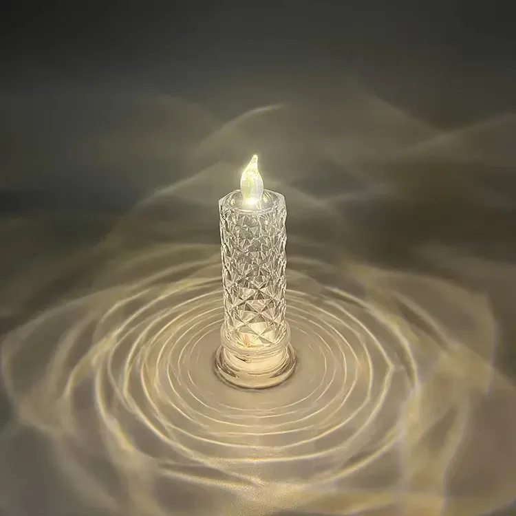 LED Candle Lamp, Projection Rose Flameless Flickering Decorative Night Light for Bedroom Bedside Romantic Decor Gift Home