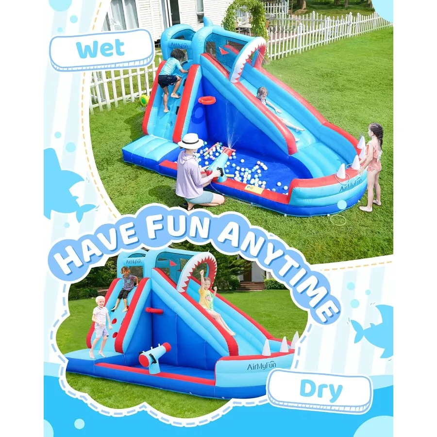 Casa di rimbalzo, casa gonfiabile gonfiabile a tema squali con scivolo, parco acquatico per bambini con scivoli d'acqua Castello di buttafuori