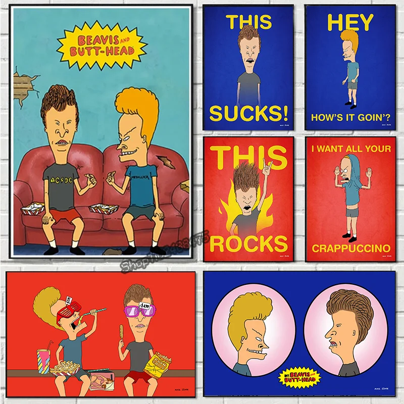 Vintage Beavis and Butt-Head US 90s TV Shows Posters Prints Retro Wall Art Canvas Painting Home Bar Room Decor Pictures Cuadros