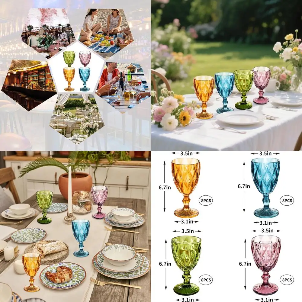 

Набор из 32 многоразовых пластиковых бокалов для вина, 350 мл, цветные бокалы на ножке с рельефным узором, небьющиеся, для свадеб и вечеринок