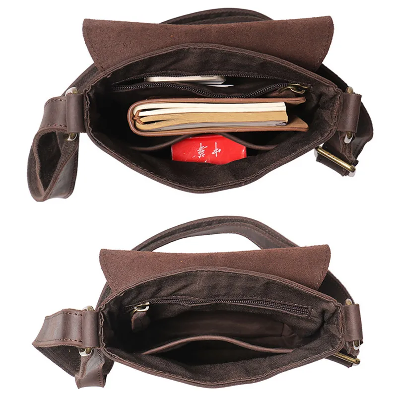 Fashion Genuine Leather Messenger Bag for Men Crazy Horse Leather Shoulder Bag Small Travel Handbag  Male Pad Sling Bag