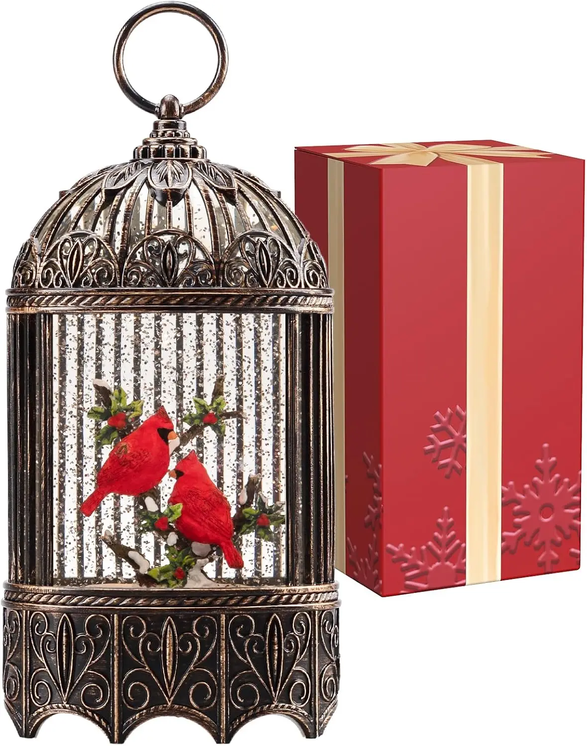 

Christmas Snow Globe with Light & Music, Cardinal Birdcage Decor, USB/Battery Operated, 6H Timer, Indoor Home Decoration