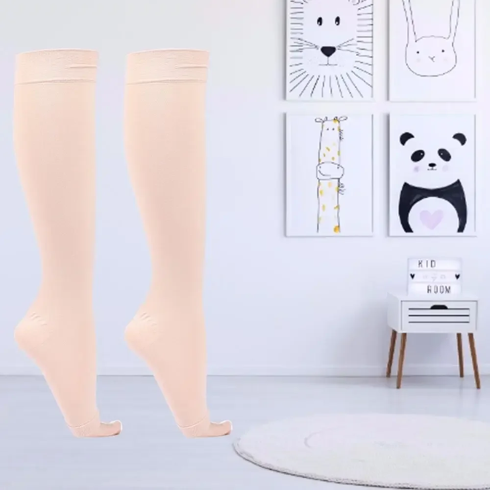 1Pair Medical Compression Socks 30-40mmHg Middle Tube Thin Calf Sleeve Peep-to Socks Pressure Varicose Veins Stockings For Woman