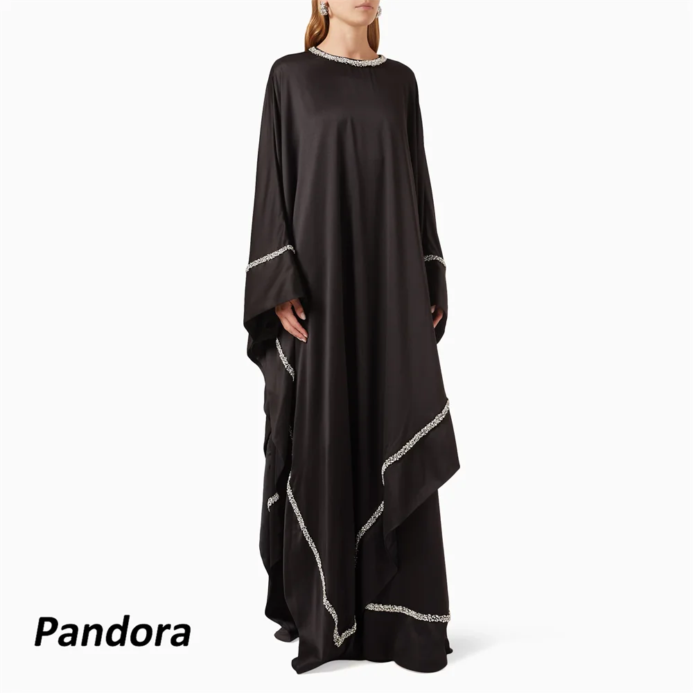 

Pandora Black Floor-length Evening Gown Crystal O Neck Long Cape Shawl A-Line Women's wedding Banquet Party Dress