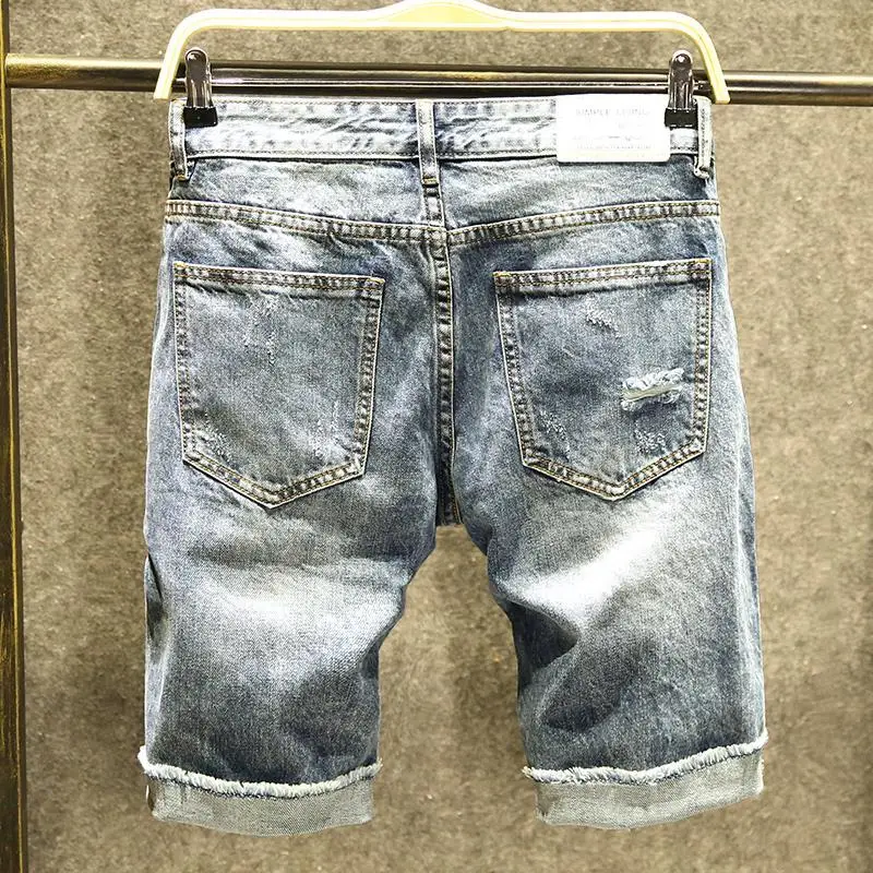 Celana Jeans Pendek Bermuda Ramping Robek untuk Pria Celana Pendek Denim Pria Baru Fashion Y2k Populer Asli Celana Pendek Denim Pria Baru Harajuku