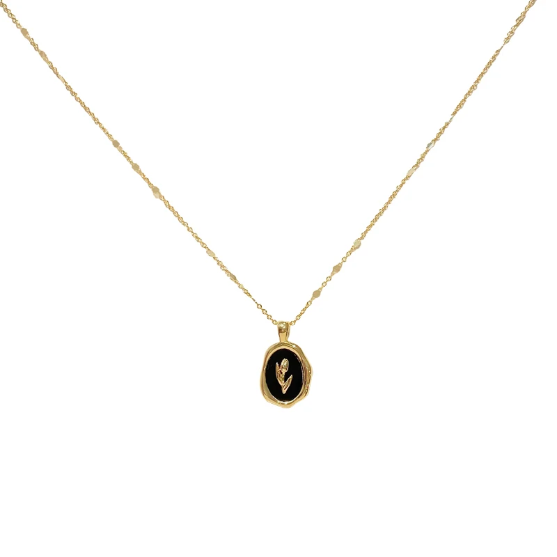 2025 New Irregular Black Wafer Elegant Tulip Flower Pendant Necklace Christmas Party Fashion Set Jewelry Accessories For Women\'s