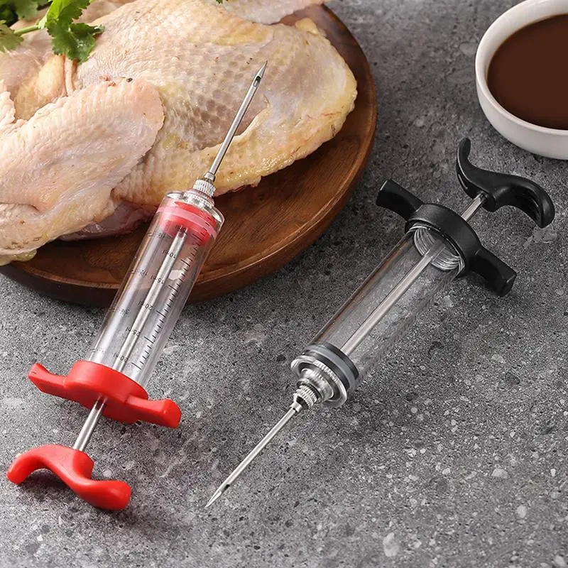 BBQ Meat Injector Turkey Baster Syringe Stainless Steel Needle Marinade Injector Turkey Chicken Syringe Sauce Injection BBQ Tool