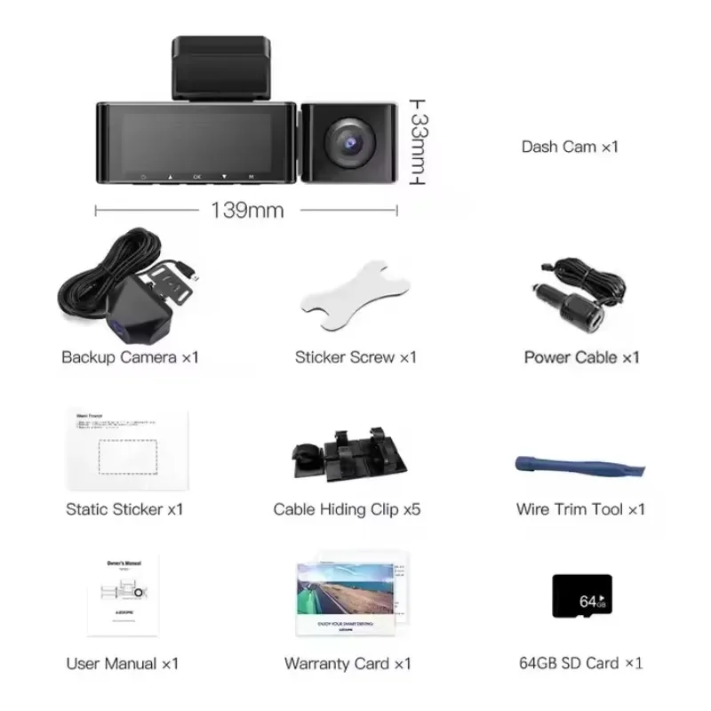 AZDOME Kotak Hitam Mobil Perekam Mengemudi Tiga Lensa Dengan Resolusi 4K+1080P+1440P Dilengkapi WIFI GPS Perekaman Trajektori