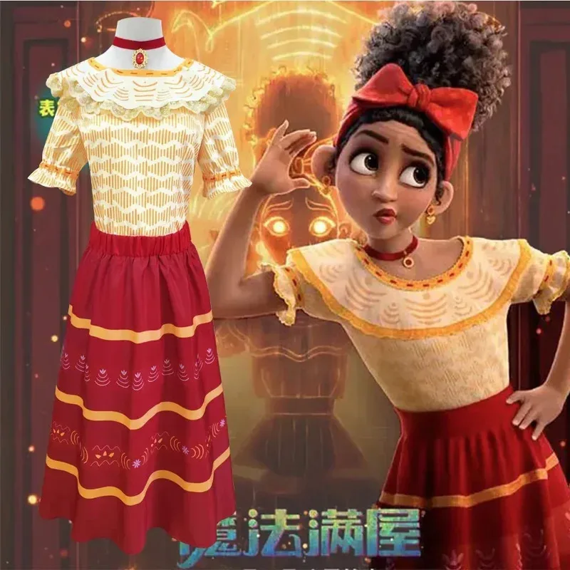 فستان ENCANTO Dolores Madrigal بأكمام قصيرة، أزياء تنكرية للهالوين، ملابس حفلات الكرنفال للأطفال البالغين؛ 3، k8't،