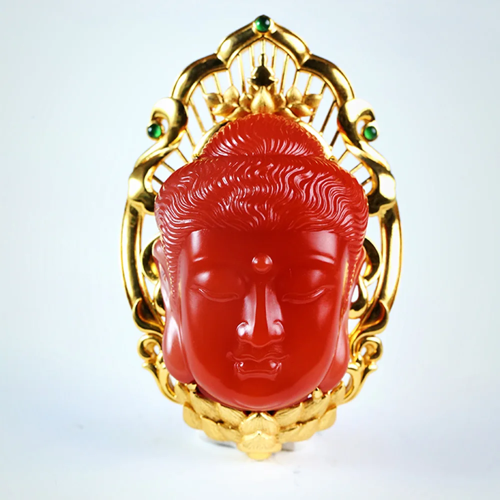 UMQ Natural Protection Shannan Red Agate Brocade Red Material Buddha Pendant 34.6G High Sense Ornament Gift Collection