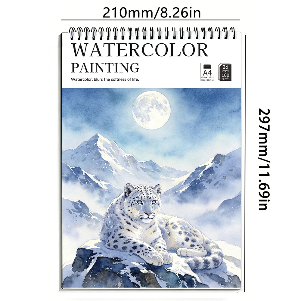 Watercolor Sketch Pad, 180gsm Heavyweight Bleedproof Paper, 26 Blank Pages, Water-Resistant & Anti-Curl, Perfect for Watercolor,