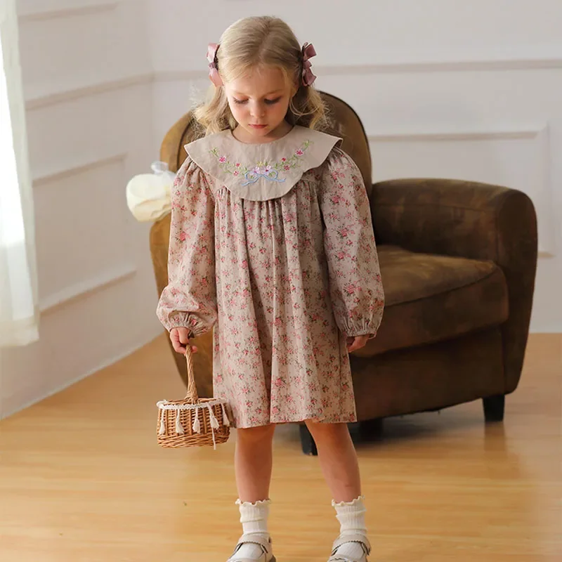 2025 New Spring Sister Clothes 2-7Yrs Girl Party Dress Long Sleeved Cotton Print Kids Princess Dresses Children Clothes