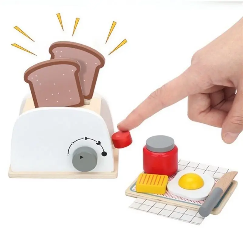 WOWFU-Tostapane in legno Gioca con accessori da cucina Gioca al cibo Pane, burro, taglio di uova in camicia Finta per bambini Facile