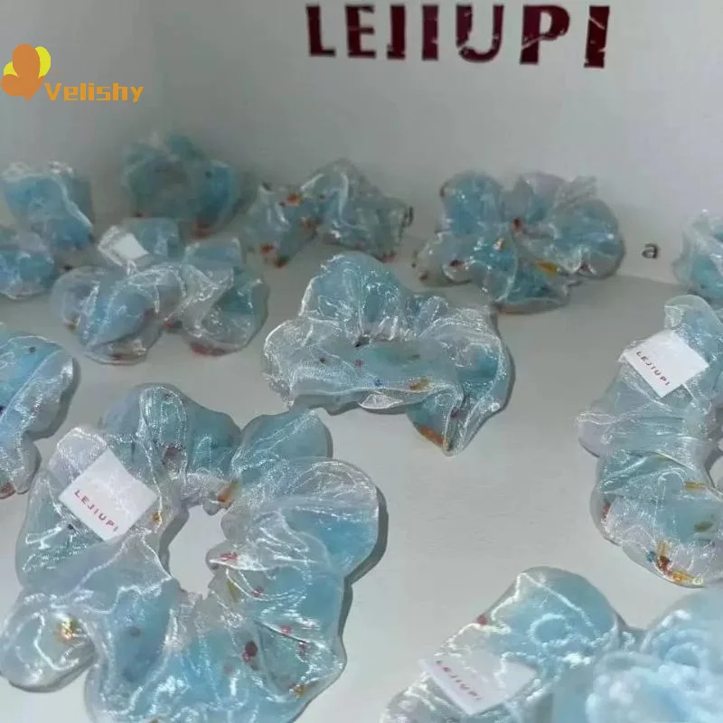 1Pcs 여름 블루 금붕어 대장 헤어 번들 메쉬 클리어 헤어 링 여성 디자인 감각 탄성 헤어 액세서리