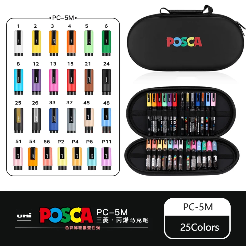 POSCA acrylstiften georganiseerd in tassen, 0,7-2,5 mm schoolkleurpennen, handige originele Japanse professionele kunstverfbenodigdheden