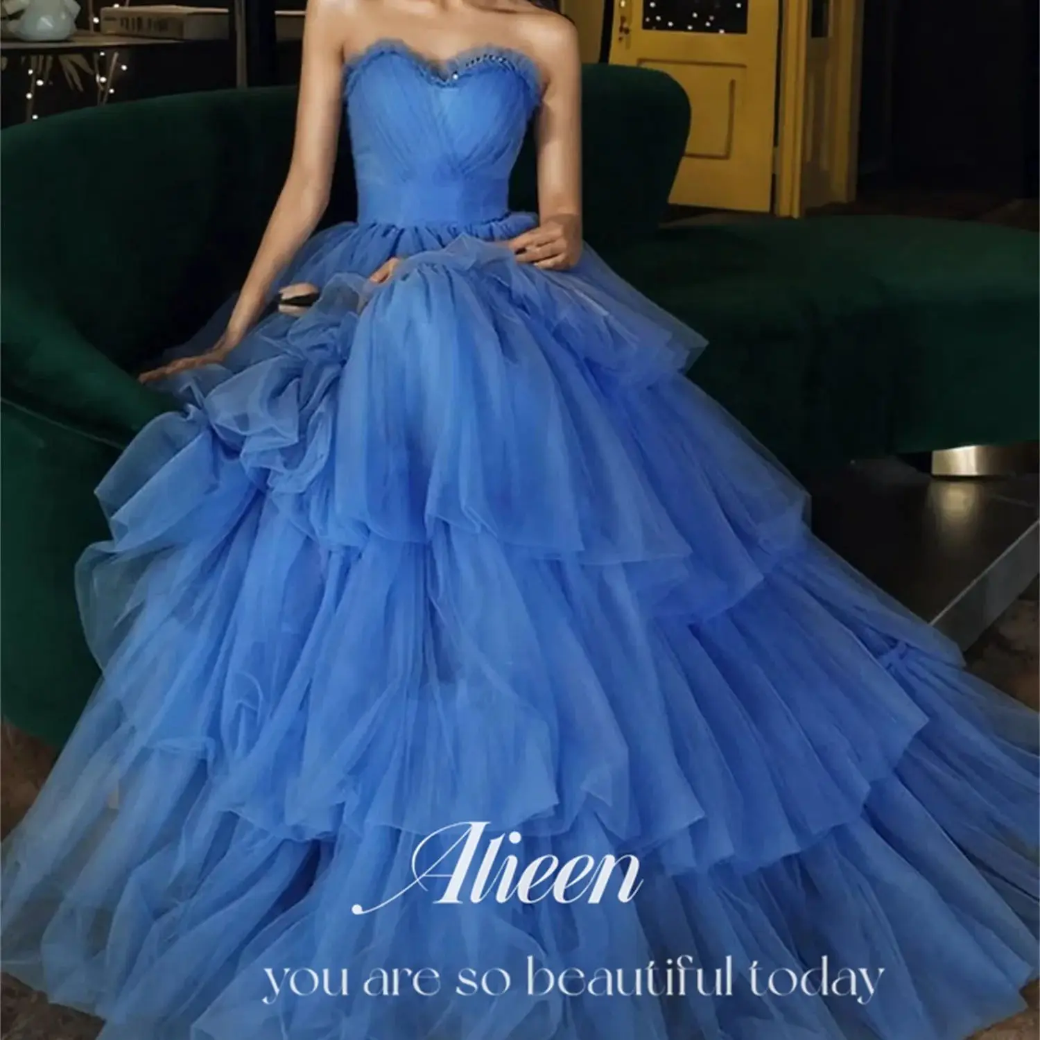 

Aileen Blue A-line Sweetheart Wedding Dress Layered Cocktail Dresses for Women Robe De Soiree Femmes Evening Party Elegant Woman