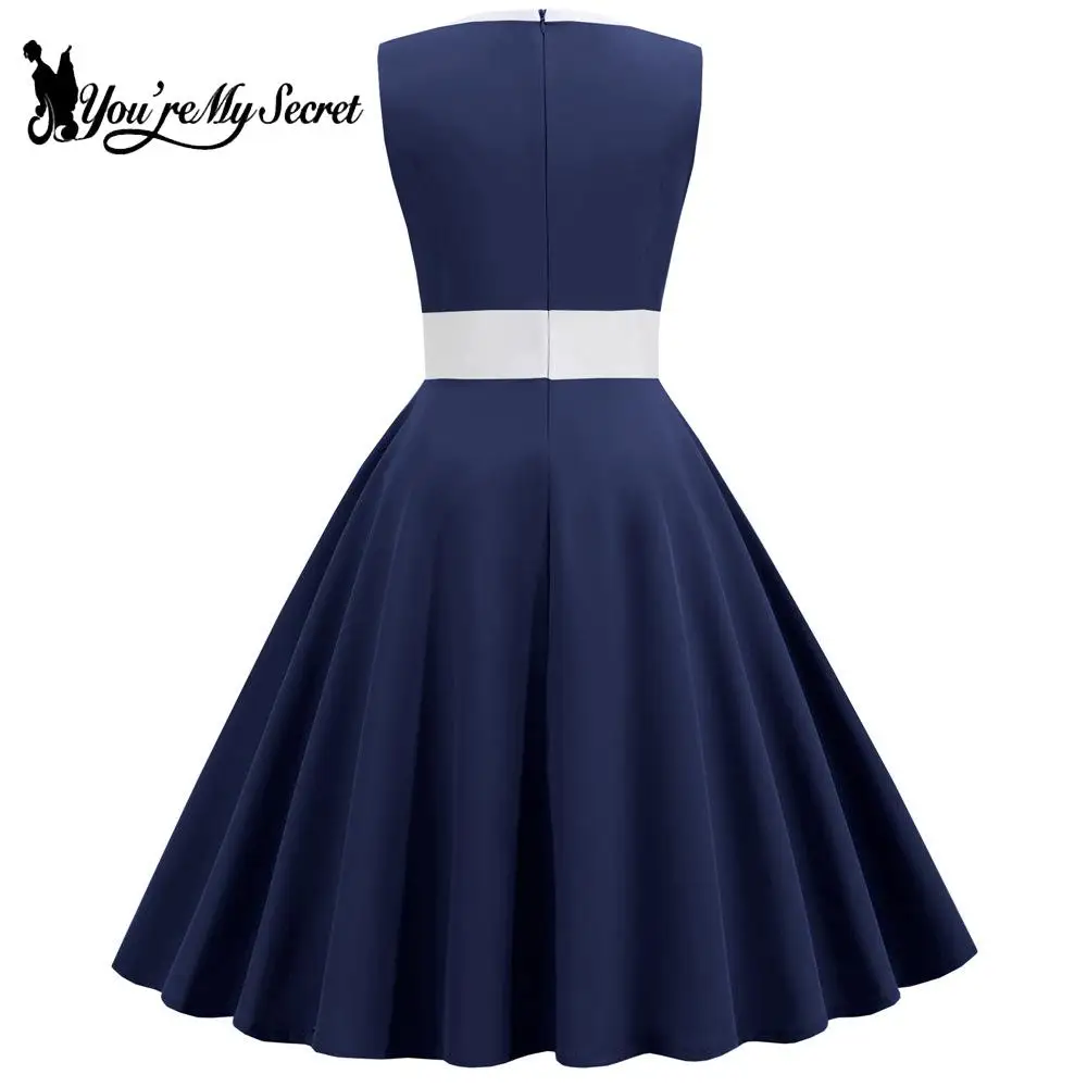 [You're My Secret] Summer Dress Women Robe Vintage Big Swing Sleeveless Rockabilly Dress Pin Up Party A-Line Dresses Vestidos