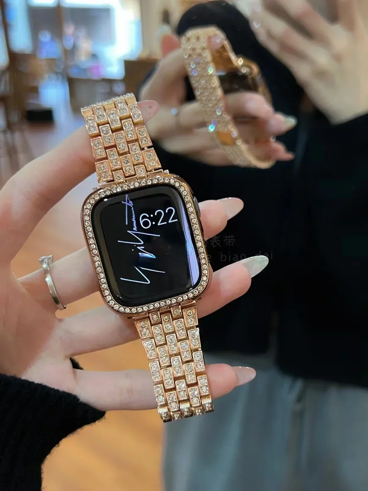 Luxury Diamond Strap for Apple Watch Ultra 49mm 10 46mm 42 for IWatch Series9 8 7 6 5 4 45mm 44 40 38 Stainless Steel Women Band