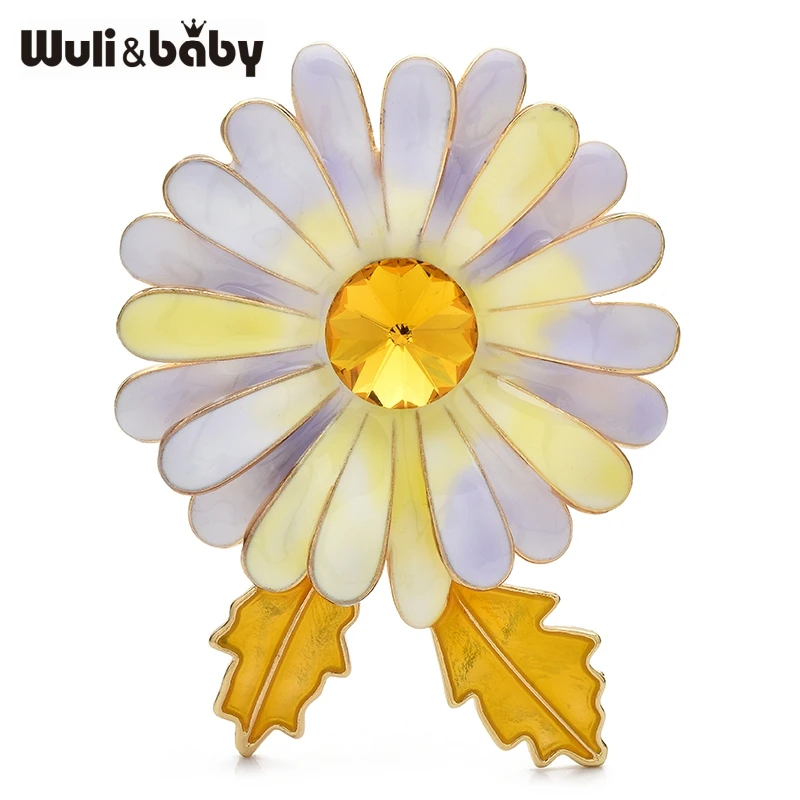 Wuli&baby Beautiful Enamel Daisy Flower Brooches 2-color Elegant Plants Flowers Brooch For Women's Clothes Backpack Pins Gifts