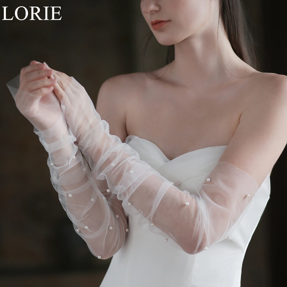 LORIE White Black Long Bridal Gloves 2024 Wedding Party Accessories Beading Fingerless Simple Mesh Bride Gloves