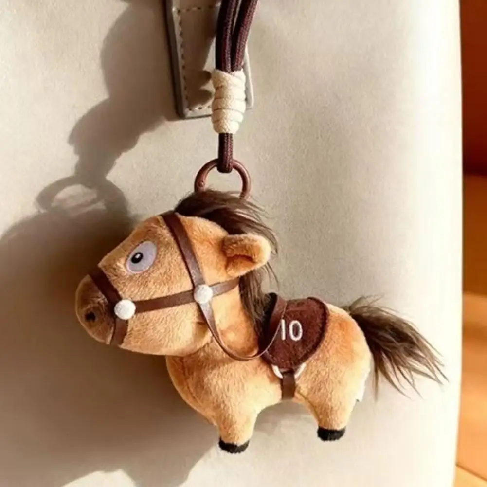 Cute Plush Horse Keychain Cartoon Horse Stuffed Doll Pendant Backpack Hanging Decoration Key Holder Christmas New Year Gifts