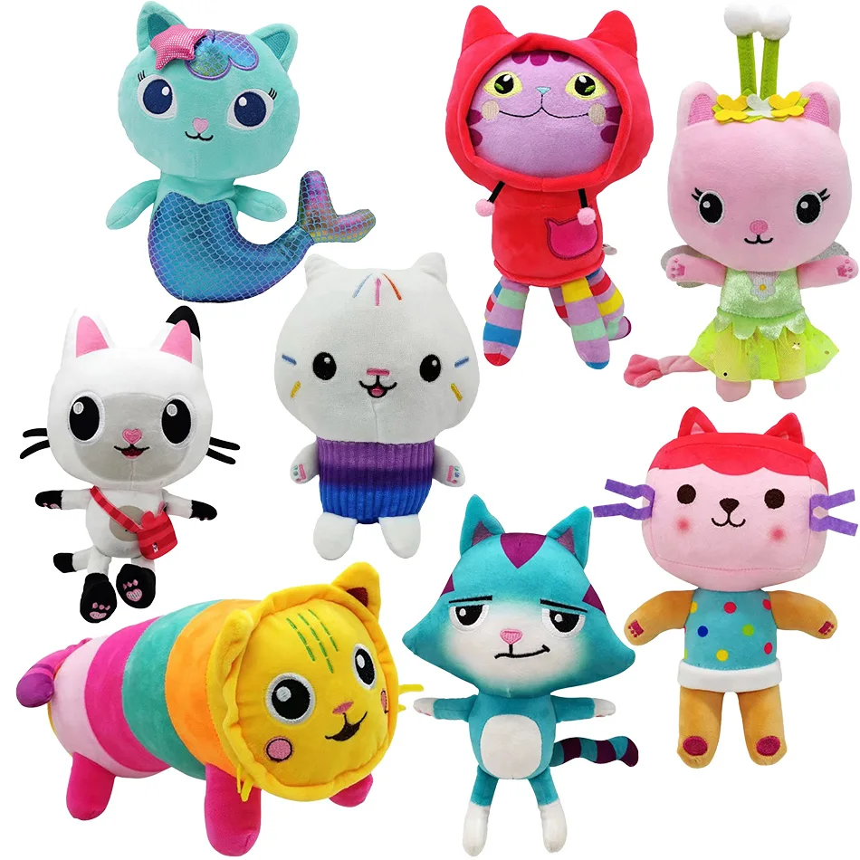 Lo más nuevo, 8 estilos, casa de muñecas Gabby, juguete de peluche Mercat, animales de peluche de dibujos animados, muñeco de peluche de gato sirena, regalos de cumpleaños y Navidad para niños