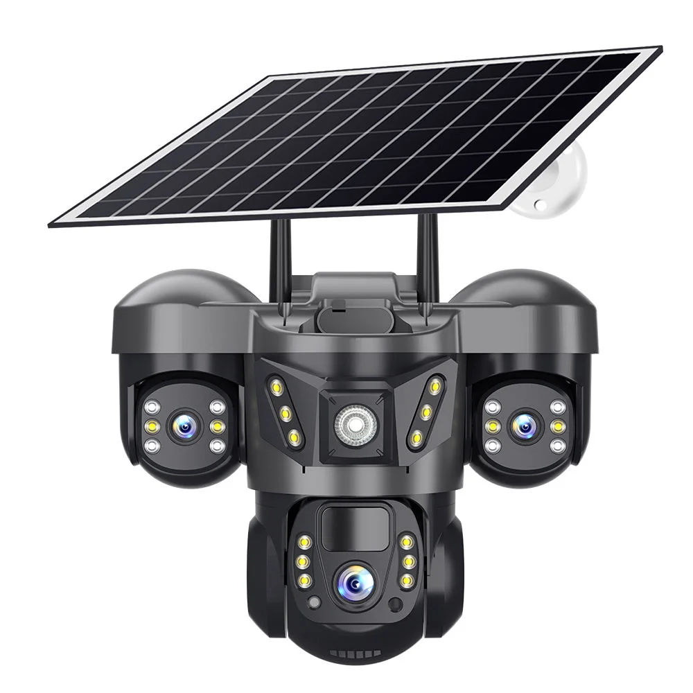 V380 4G 3 Lens 3 Screens Solar Camera Support Cloud Storage and SD Memory Card Outdoor IP66 Water-proof  CCTV Camera