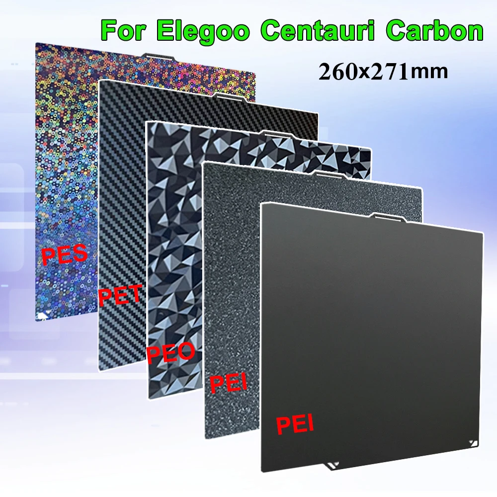 

Для Elegoo Centauri Carbon Build Plate PEO PET PES PEI Plate Пружинный стальной лист Гладкая текстурированная парка Двусторонний лист PEI