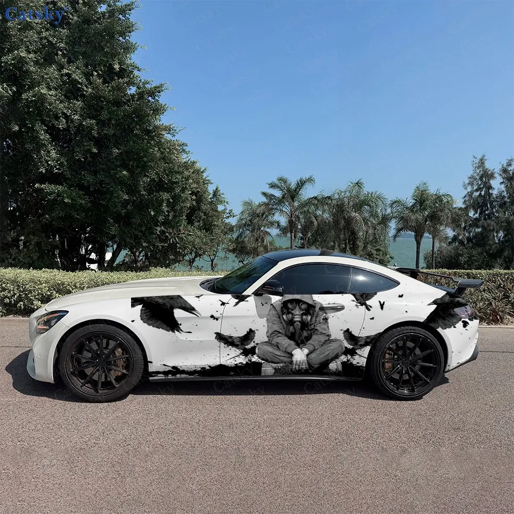 2pc Raven Wasteland Wanderer Realm, Durable, Fade-resistant, Enhance Vehicle Aesthetics With Bold Artistic Design Car Vinyl Wrap