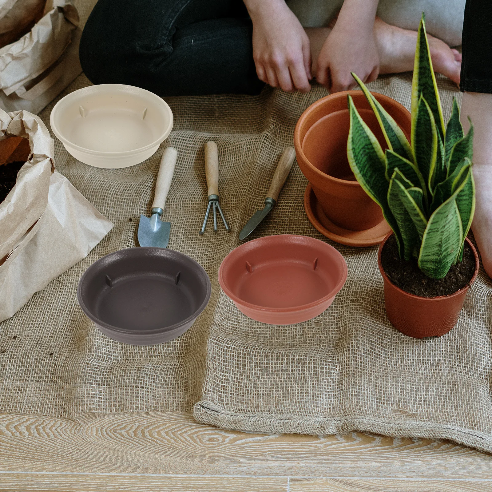 

2Pcs Round Resin Plant Tray Collect Excess Water Soil Practical Durable Plant Plates to Catch Water Indoor Plants