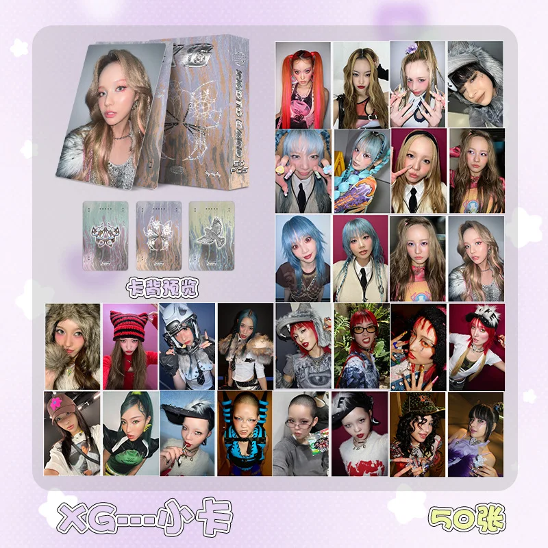 Kpop 50pcs XG 5.4x8.5cm Laser LOMO Cards JURIN CHISA HINATA HARVY Star Peripheral Special Photocards MAYA YJURIA Fans Gifts