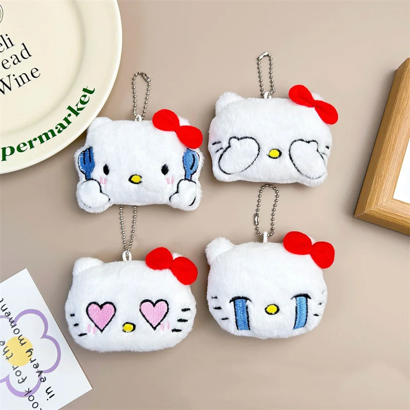 Hello Kitty Eoticon Plush Pendant Sanrio KT Cat Kawaii Soft Filled Doll Key Duckle Creative Toy Key Chain Bag Accessories Gift