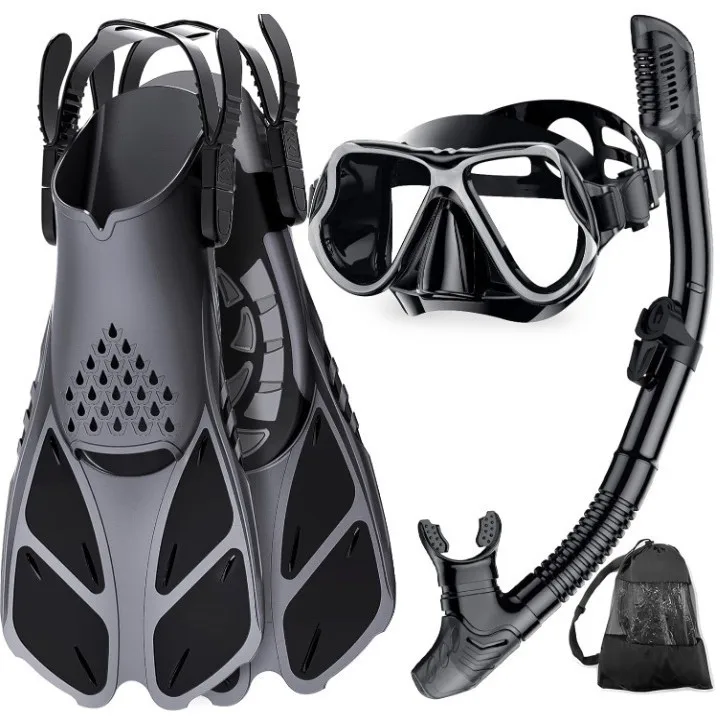 

Adult diving goggles snorkel fins three-piece set diving mask mask silicone full dry snorkel