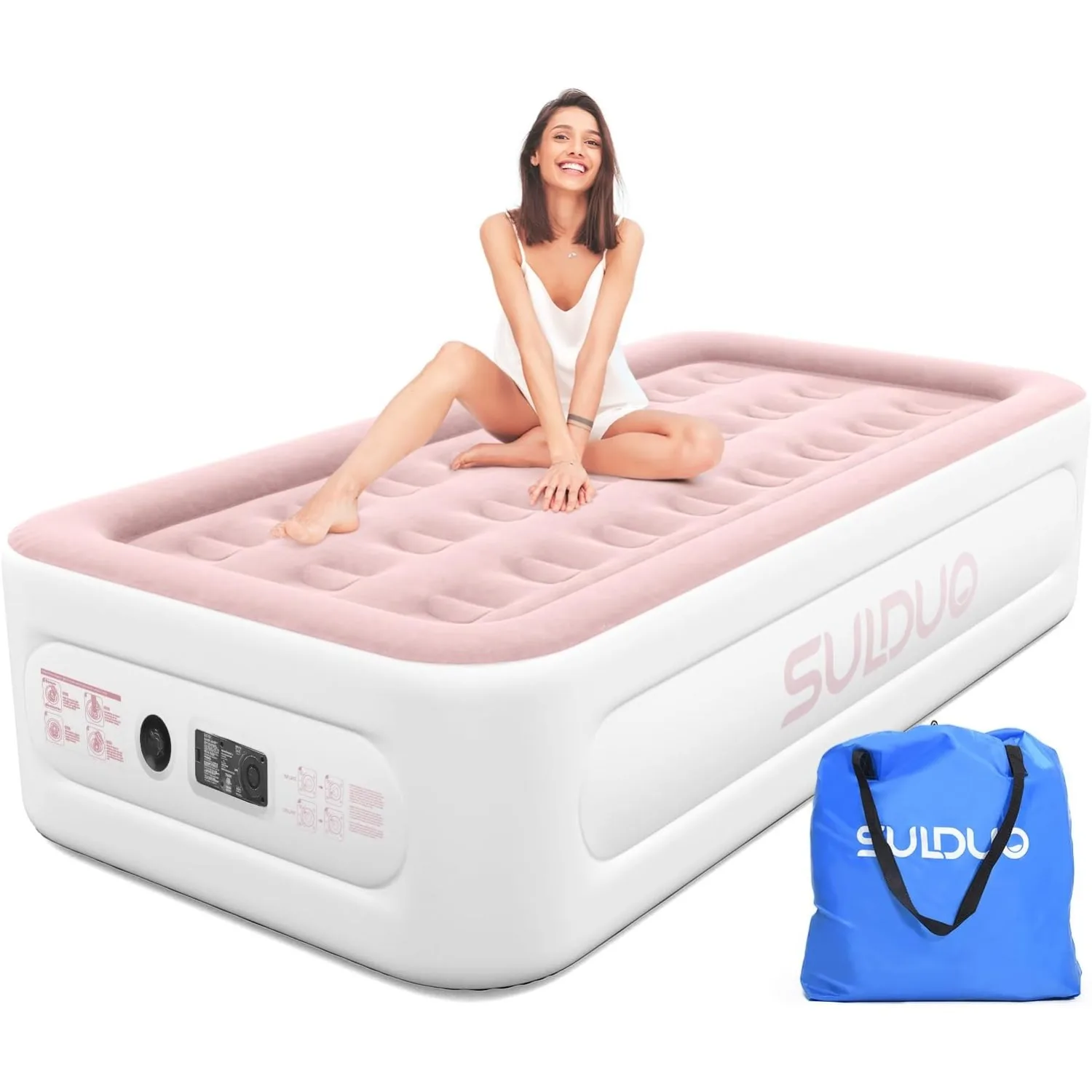 

Twin Air Mattress with Built in Pump Raised Bed 18''High Single Blow Up Mattress Durable Self Inflating Air Bed with Flocked Top