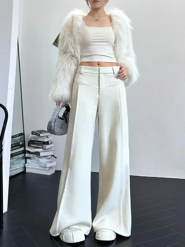 

Утепленные зимние брюки-палаццо Thiened Fce для женщин, с высокой талией, стройнящие, повседневные, прямые, длинные в пол