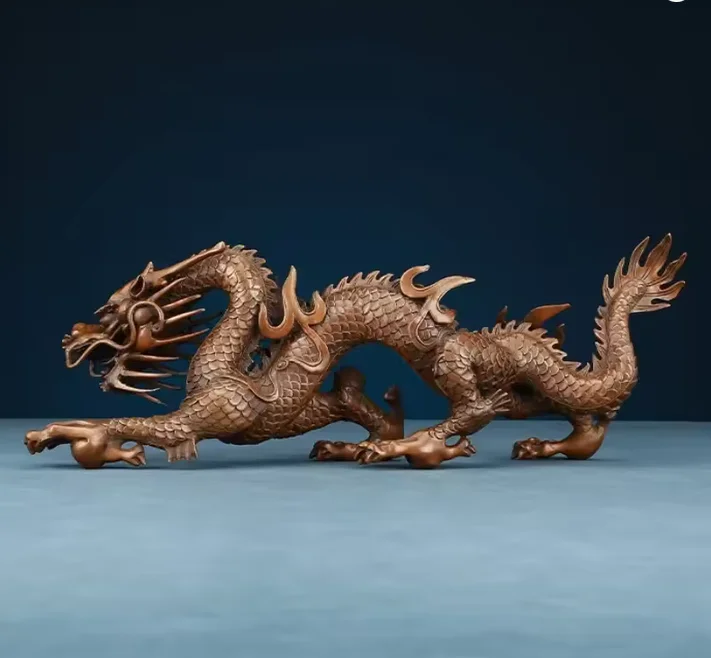 Red Copper Carving Flood Dragon Statue Sculpture Chinese Fengshui Decor Large,57cm,45cm