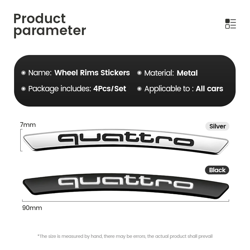 4pcs Aluminum Car Badges Wheels Rims Stickers Auto Decoration For Audi QUATTRO S Line Q3 Q5 Q7 RS3 RS4 RS5 A3 A4 B5 B7 B9 8p 8V