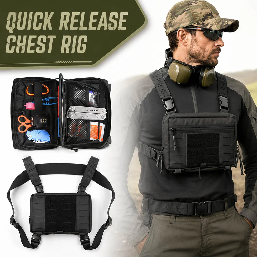 

Tactical Quick Release Chest Rig Molle EDC Utility Pouch Portable Outdoor Tool Backpack for Airsoft Hiking Cycling Hunting