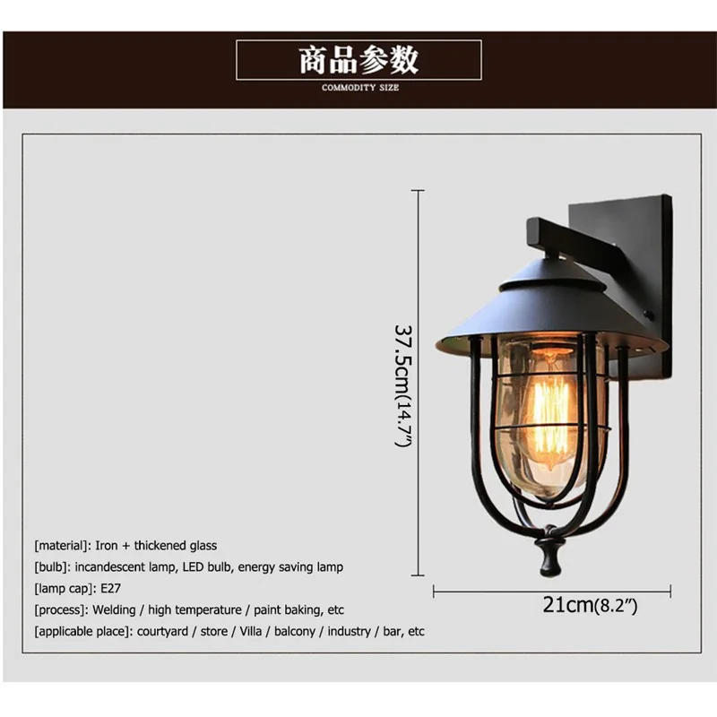 TEMAR Outdoor Black Wall Lamp LED Classical Retro Light Sconces Waterproof Decorative for Home Aisle