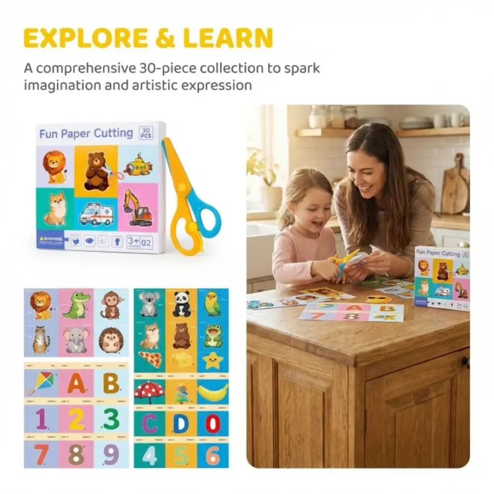 Cartoon Design DIY Paper Cut Book 30Pcs Set Color Paper Craft Scrapbooking Fine Motor Skills Handmade Paper Art Learning