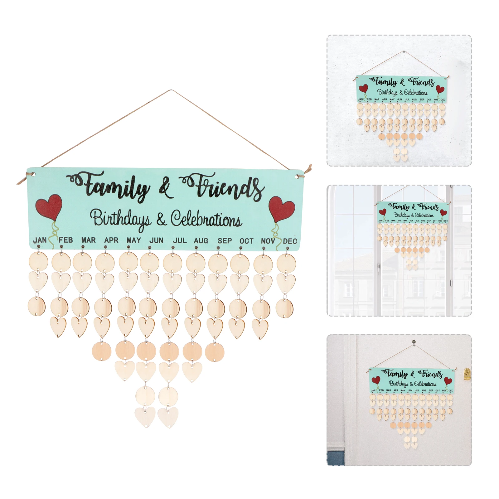 

Wooden Calendar Hanging Tag Birthday Reminder Block Decoration Wall Board