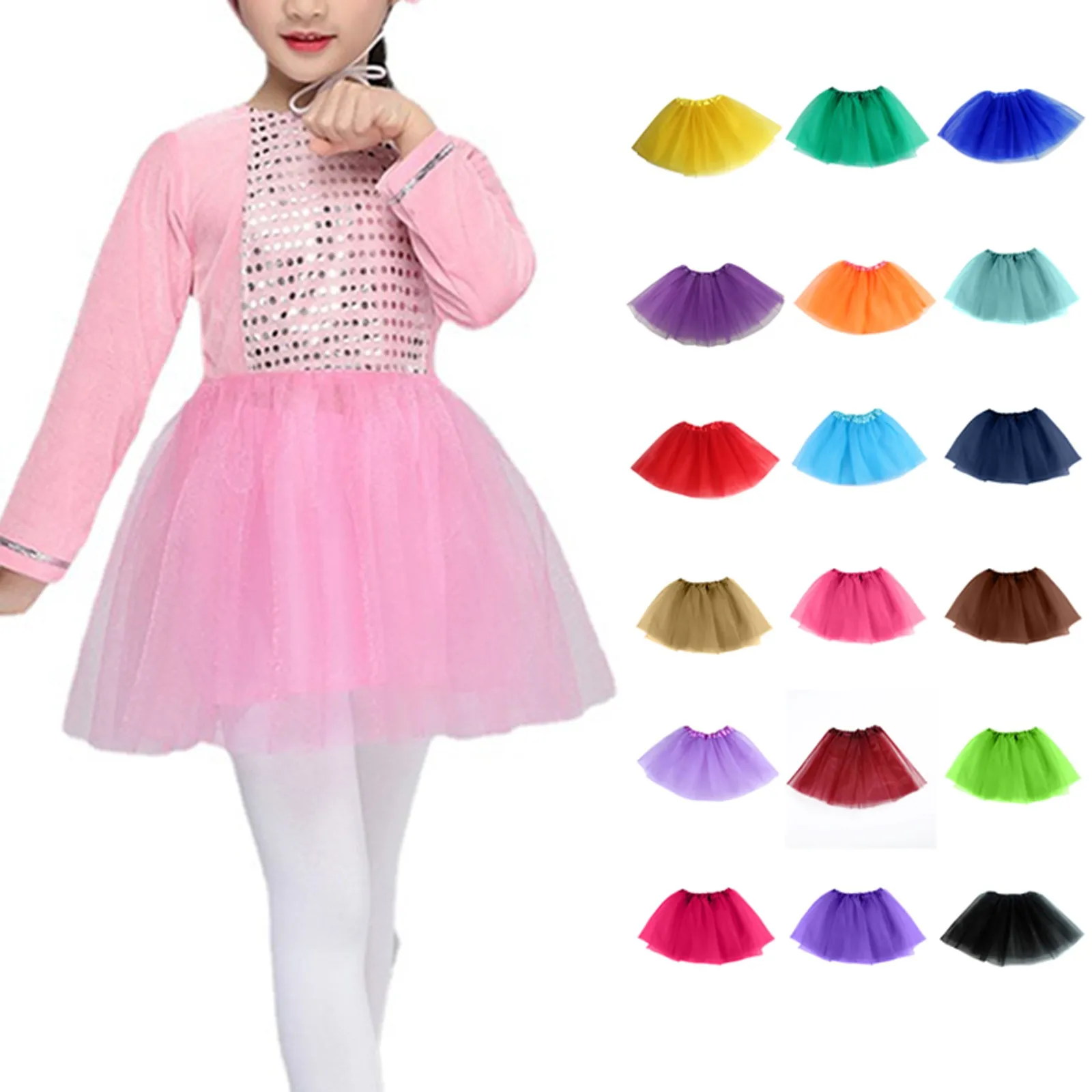 Girl Elastic Ballet Dancewear Tutus Mini Skirt For Birthday Party Dance 3 Layer Tulle Tutu Skirt For Kids Princess 2-8y Girls