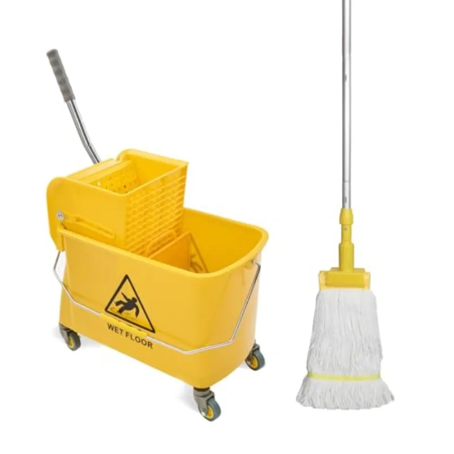 

Mop Bucket with Wringer 22 Qt 5.5 Gallon for Efficient Floor Cleaning Includes Handle and Wheels Compact Design Measuring 16.5