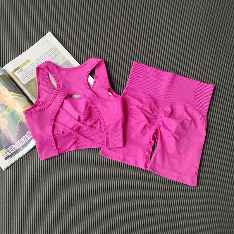 Peach Women's High Waist Shorts Bras Butt Lifting Fitness Set Gathered Beautiful Back Yoga Suit Running Tight Training Exercise