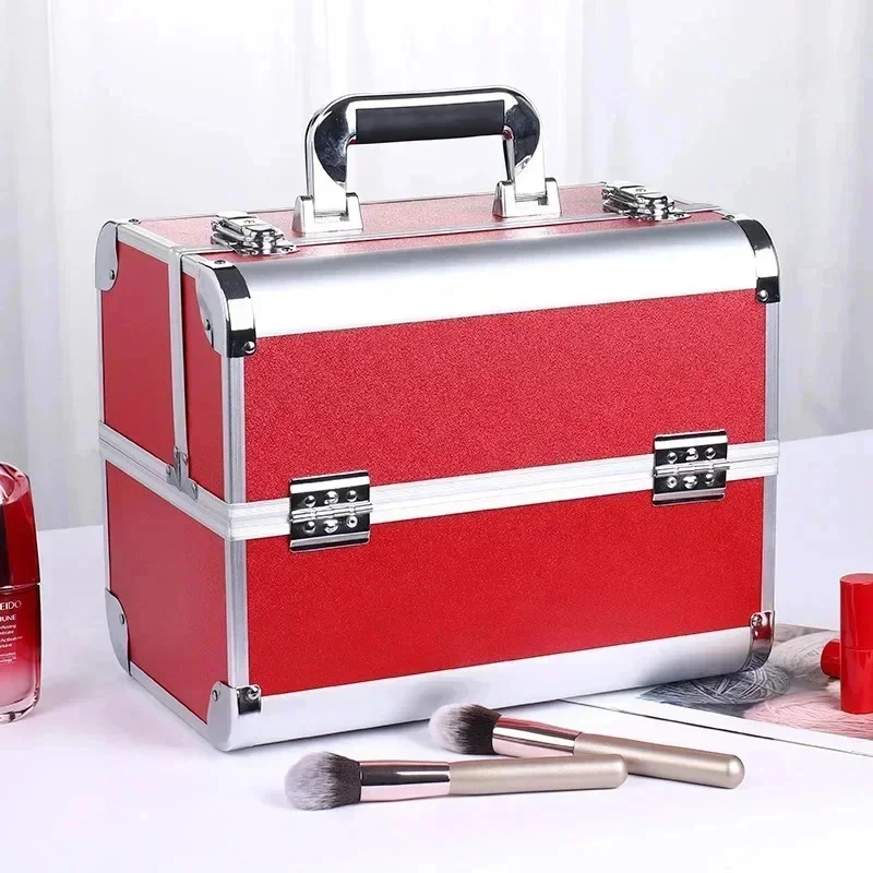 Makeup Case Women Cosmetic Organizer Aluminum Alloy Professional Cosmetic Box Beauty Tattoo Nail Art Supplies Toolbox Suitcase
