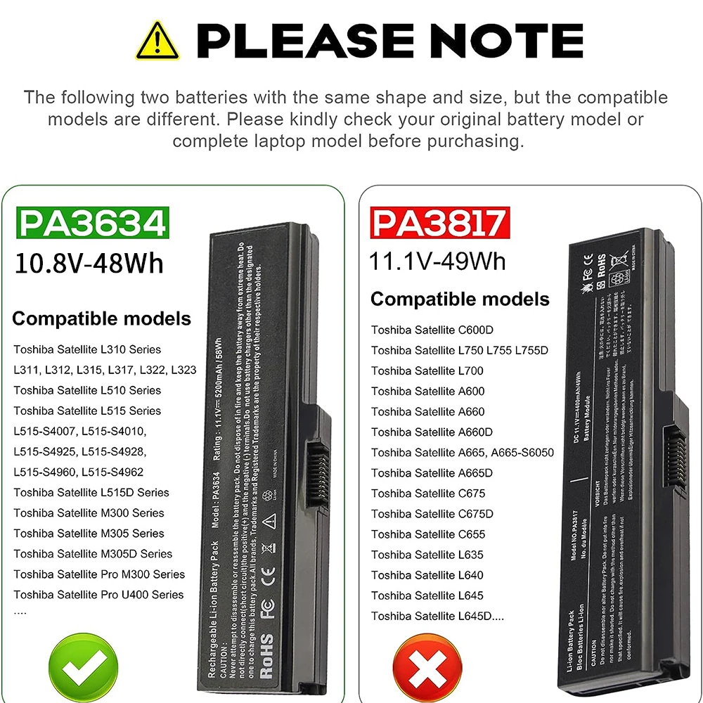 PA3634U-1BAS Laptop Battery for Toshiba Satellite A665 C655 L645 L645D L650 L650D L655 L655D L670 L675 M300 M301 M305 M505 U405