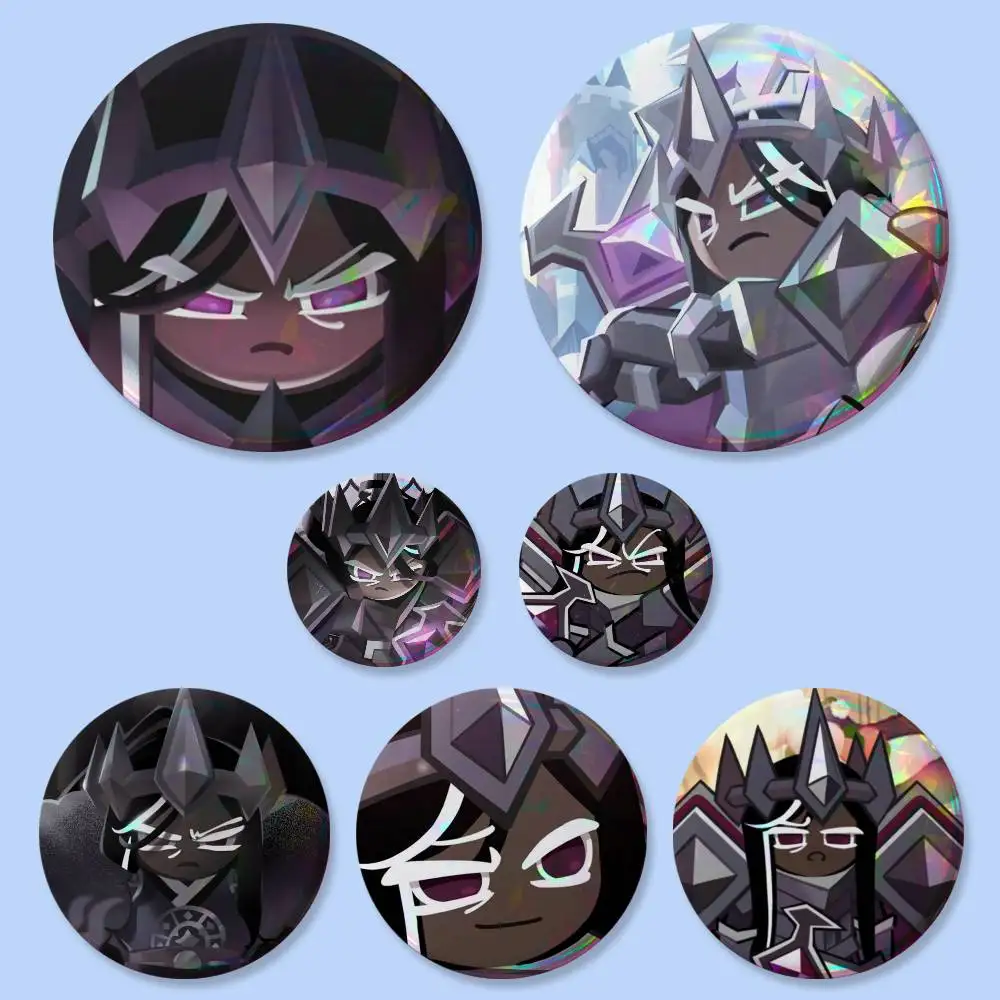 1 unidad de insignias redondas de dibujos animados de galleta de cacao oscuro, de 25, 32, 44, 58, 75 mm, para cosplay, decoración de bolsos, regalos para fans, amigos, broche y recuerdo