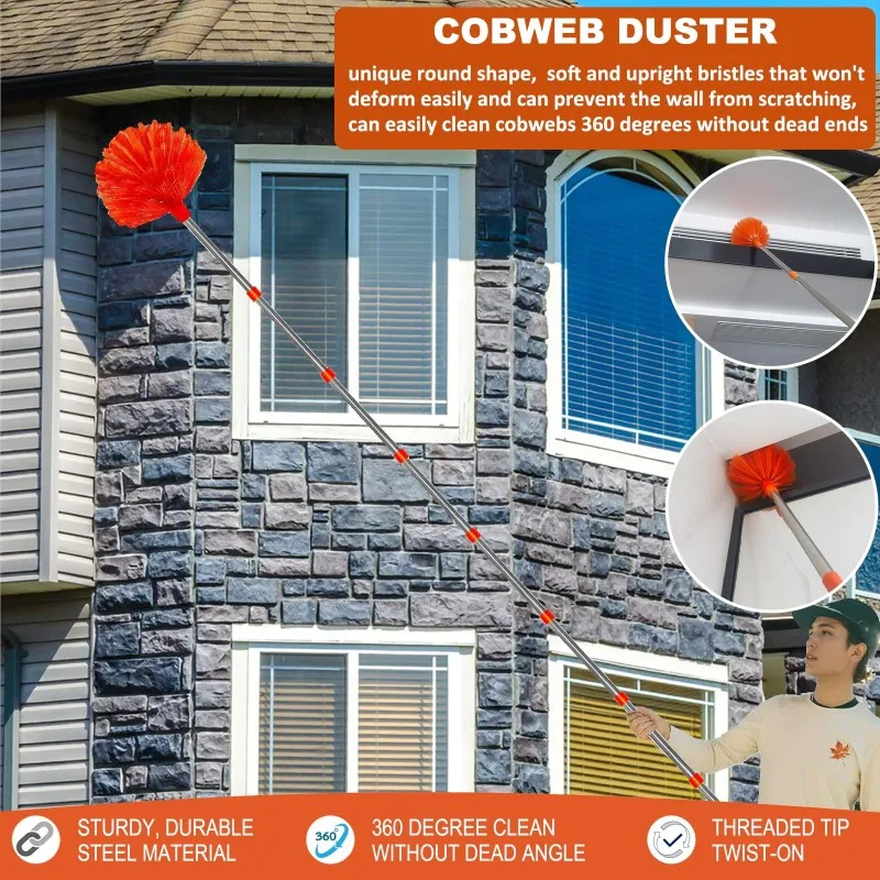 ABCL Extendable Handle High Reach Duster Kit-Cobweb Duster, Fan Blade& Feather Dusters-Window Washer, Squeegee Included