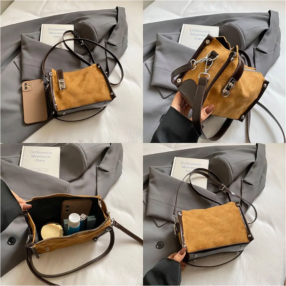 Bolsa retrô elegante, bolsa de ombro acolchoada com grade, bolsa quadrada pequena casual e simples para mulheres